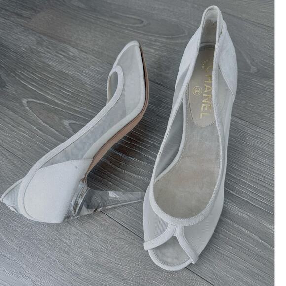 Chanel Vintage‎ Ivory Mesh Heels Size 38 Ultra Rare Audrey Hepburn Blair Waldorf - Picture 4 of 10